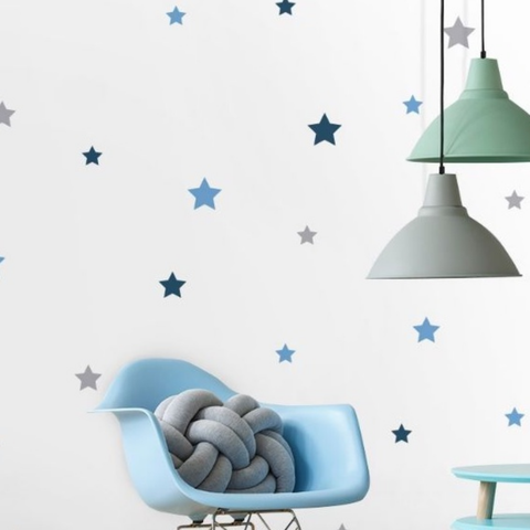 Adesivo de Parede Infantil Estrelas Azul Estrelinha Cinza Decoração Quarto