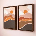 Ver imagem 2 de Conjunto 3 Quadros Decorativos por do Sol Minimalista com Moldura em Tecido Canvas P Sala Quarto