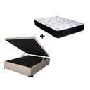 Ver imagem 1 de Cama Box Baú Casal Conforto Suede Bege + Colchão Casal Conforto Espuma D33 Com EPS 14x138x188