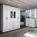Ver imagem 1 de Guarda-roupa Casal Ariana 6 Portas 3 Gavetas e Espelho com Cômoda 1 Porta 5 Gavetas Branco - Panoram
