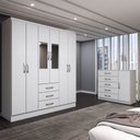 Ver imagem 5 de Guarda-roupa Casal Ariana 6 Portas 3 Gavetas e Espelho com Cômoda 1 Porta 5 Gavetas Branco - Panoram