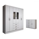 Ver imagem 3 de Guarda-roupa Casal Ariana 6 Portas 3 Gavetas e Espelho com Cômoda 1 Porta 5 Gavetas Branco - Panoram