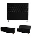 Ver imagem 1 de Kit Estrela Cabeceira de Cama Box e Calçadeira Baú Pés Palito Botão Cristal Casal 140 Cm Suede Preto