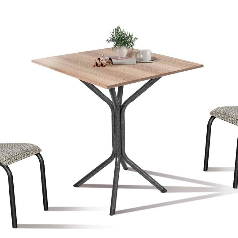 Mesa de Jantar Quadrada Aço 4 Lugares 68cm Preto Carvalho