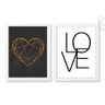 Kit 2 Quadros Love E Coração Geométrico Dourado Preta - 4