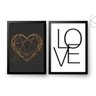 Kit 2 Quadros Love E Coração Geométrico Dourado Preta - 1
