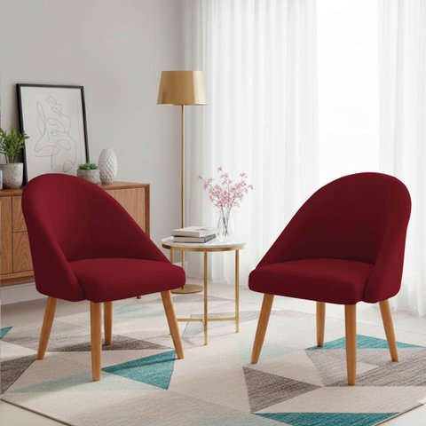Kit 02 Poltrona Cadeira para Sala Orgânica Curva Redonda Confortável Reforçada Recepção Suede Vermel