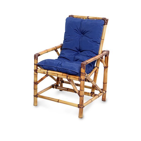 1 Cadeira de Bambu e Vime com Almofada Impermeável Azul - 2