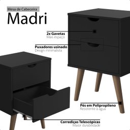 Kit 2 Mesas de Cabeceira Madri 2g Luxo Prado - Preto - 5
