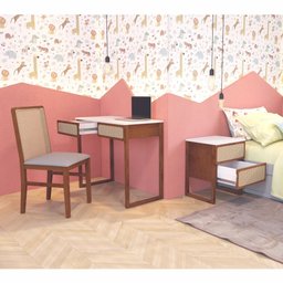 Aparador/Escrivaninha Lyon 2 Gavetas - Amêndoa Branco - 2