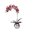 Arranjo No Vaso Prata Flores Artificial Orquideas Vinho - 1