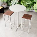 Ver imagem 1 de Conjunto Mesa Alta Bar Bistrô Redonda Branca 2 Bancos Imbuia Industrial White Don Castro Decor Indus