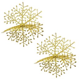 Jogo 2 Flocos de Neve Decorativo 3d Glitter Brilho Dourado 25x25cm - Nataluz - 1 Jogo 2 Flocos de Neve Decorativo 3d Glitter Brilho Dourado 25x25cm - Nataluz - 1