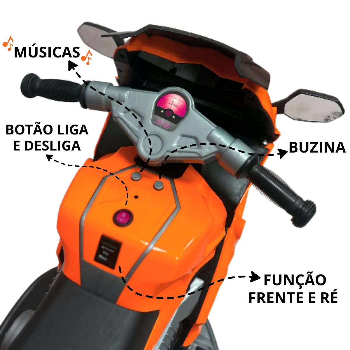 Moto Elétrica Infantil Criança 3 Anos 25kg 3km/h Bateria Recarregável 6v Luz Musica Som Frente Ré Co - 4