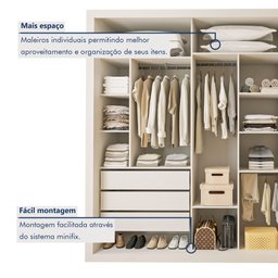 Guarda Roupa Casal Premium Ravena 242cm com Espelho 3 Portas 6 Gavetas Yescasa Branco - 8 Guarda Roupa Casal Premium Ravena 242cm com Espelho 3 Portas 6 Gavetas Yescasa Branco - 8