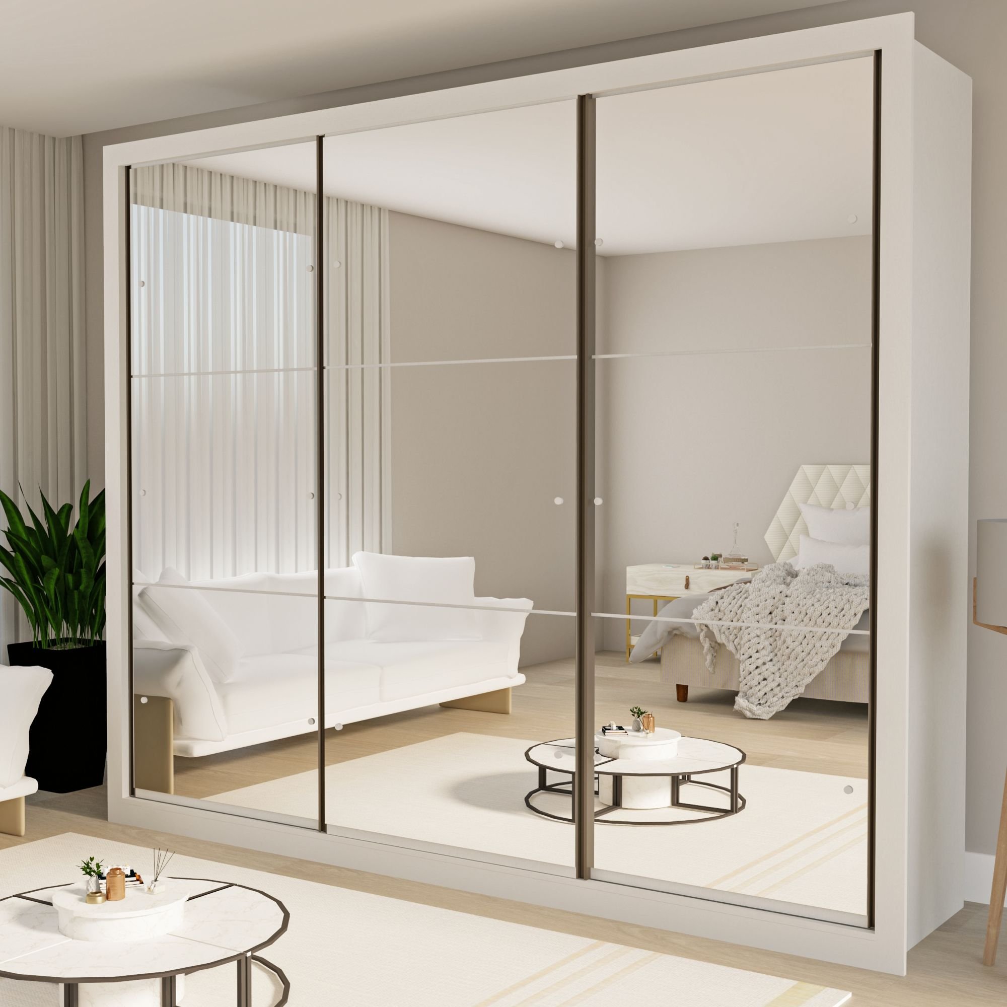 Guarda Roupa Casal Premium Ravena 242cm com Espelho 3 Portas 6 Gavetas Yescasa Branco Menor preço em Guarda Roupa Casal Premium Ravena 242cm com Espelho 3 Portas 6 Gavetas Yescasa Branco