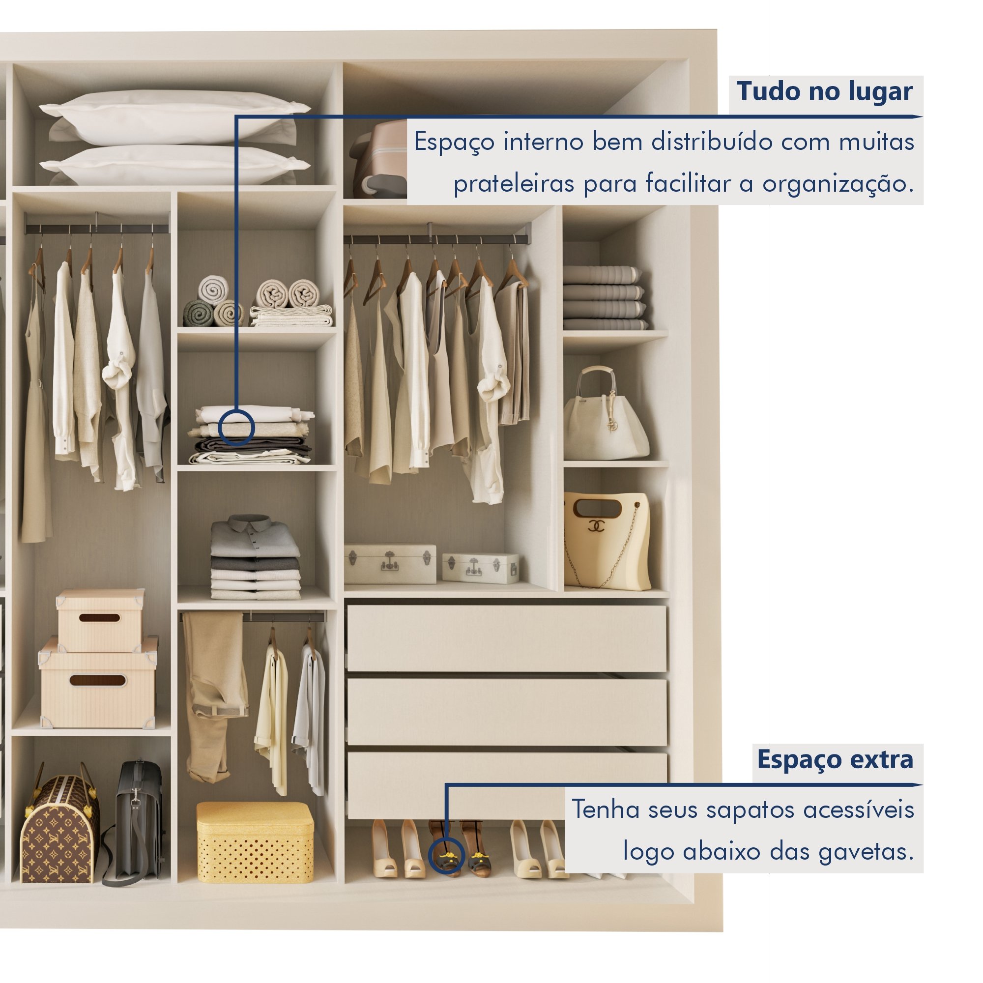 Guarda Roupa Casal Premium Ravena 242cm com Espelho 3 Portas 6 Gavetas Espresso Móveis     - 6