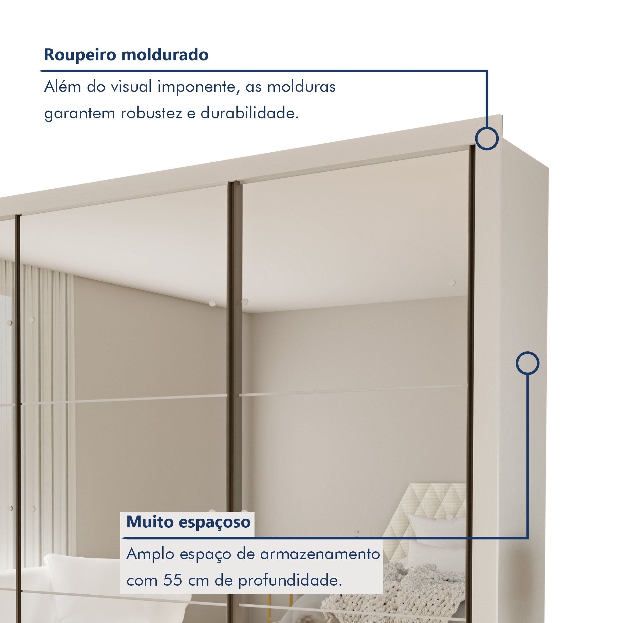 Guarda Roupa Casal Premium Ravena 242cm com Espelho 3 Portas 6 Gavetas Espresso Móveis     - 3