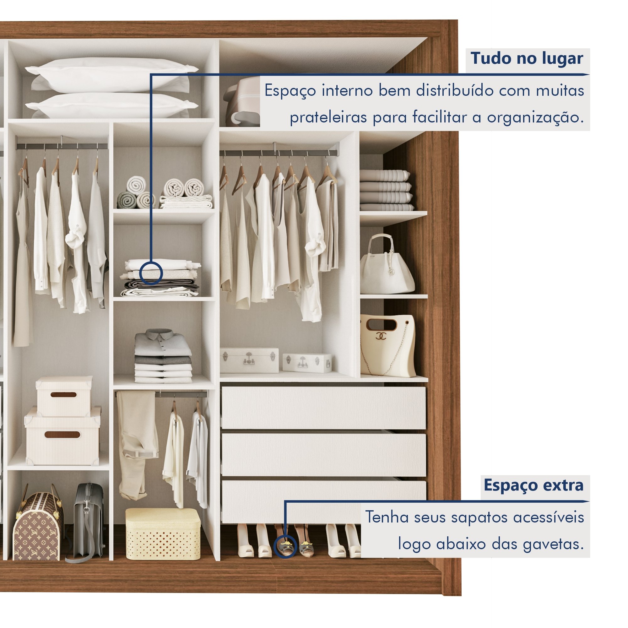 Guarda Roupa Casal Premium Ravena 242cm com Espelho 3 Portas 6 Gavetas Espresso Móveis     - 6