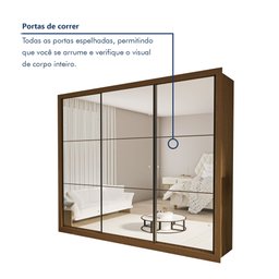 Guarda Roupa Casal Premium Ravena 242cm com Espelho 3 Portas 6 Gavetas Yescasa Marrom/Freijó - 4 Guarda Roupa Casal Premium Ravena 242cm com Espelho 3 Portas 6 Gavetas Yescasa Marrom/Freijó - 4