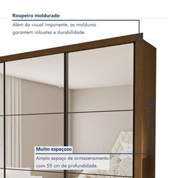 Guarda Roupa Casal Premium Ravena 242cm com Espelho 3 Portas 6 Gavetas Yescasa Marrom/Freijó - 3 Guarda Roupa Casal Premium Ravena 242cm com Espelho 3 Portas 6 Gavetas Yescasa Marrom/Freijó - 3
