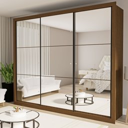 Guarda Roupa Casal Premium Ravena 242cm com Espelho 3 Portas 6 Gavetas Yescasa Marrom/Freijó - 1 Guarda Roupa Casal Premium Ravena 242cm com Espelho 3 Portas 6 Gavetas Yescasa Marrom/Freijó - 1