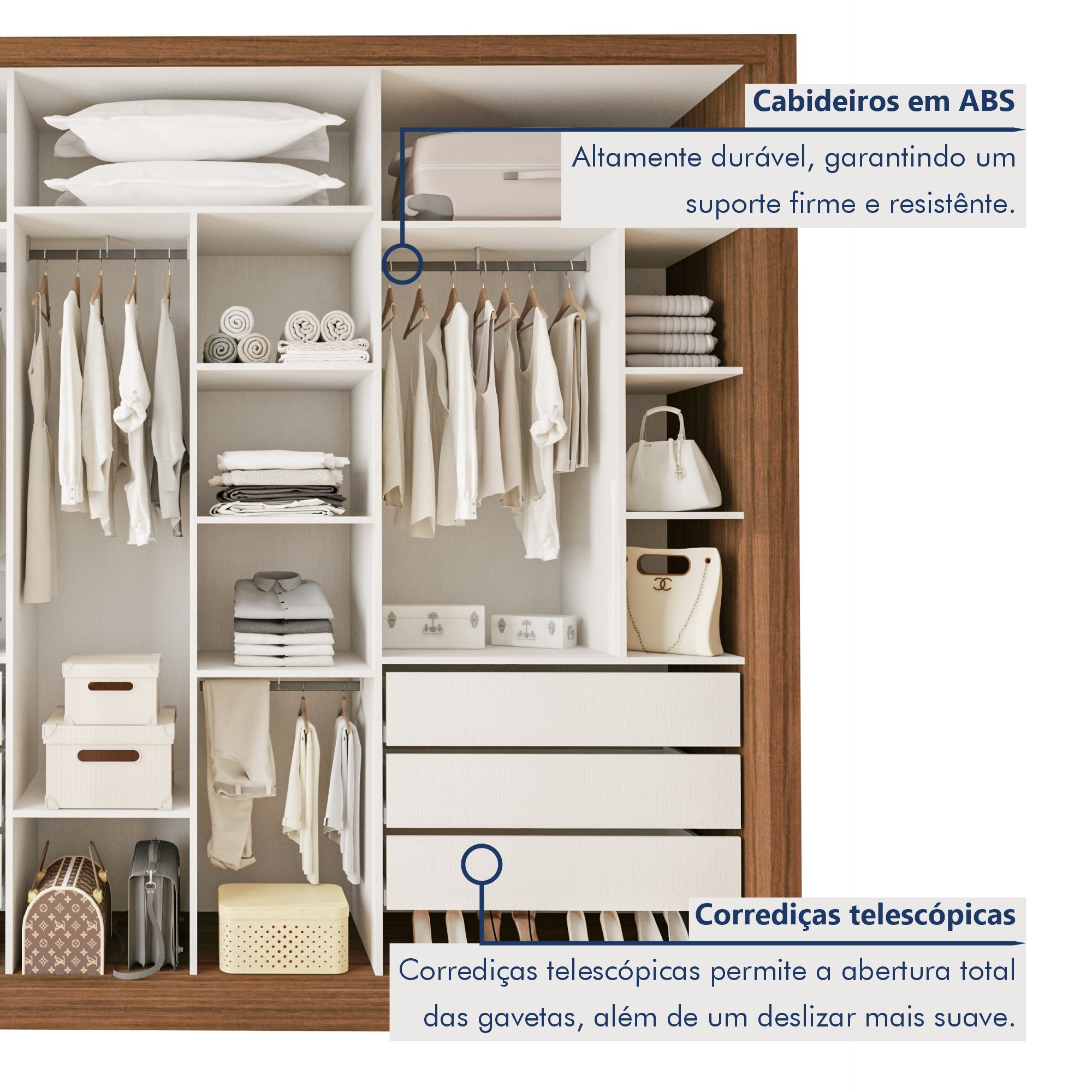 Guarda Roupa Casal Premium Ravena 242cm com Espelho 3 Portas 6 Gavetas Espresso Móveis     - 5