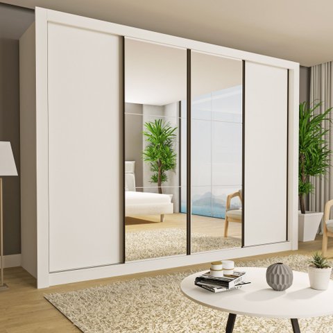 Guarda Roupa Casal Premium Firenze 279,3cm com Espelho 4 Portas 4 Gavetas Yescasa