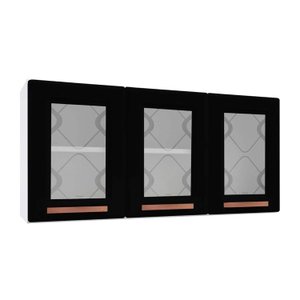 Módulo Cozinha Telasul Mirage New Armário 3 Portas c/ Vidro Branco/Preto
