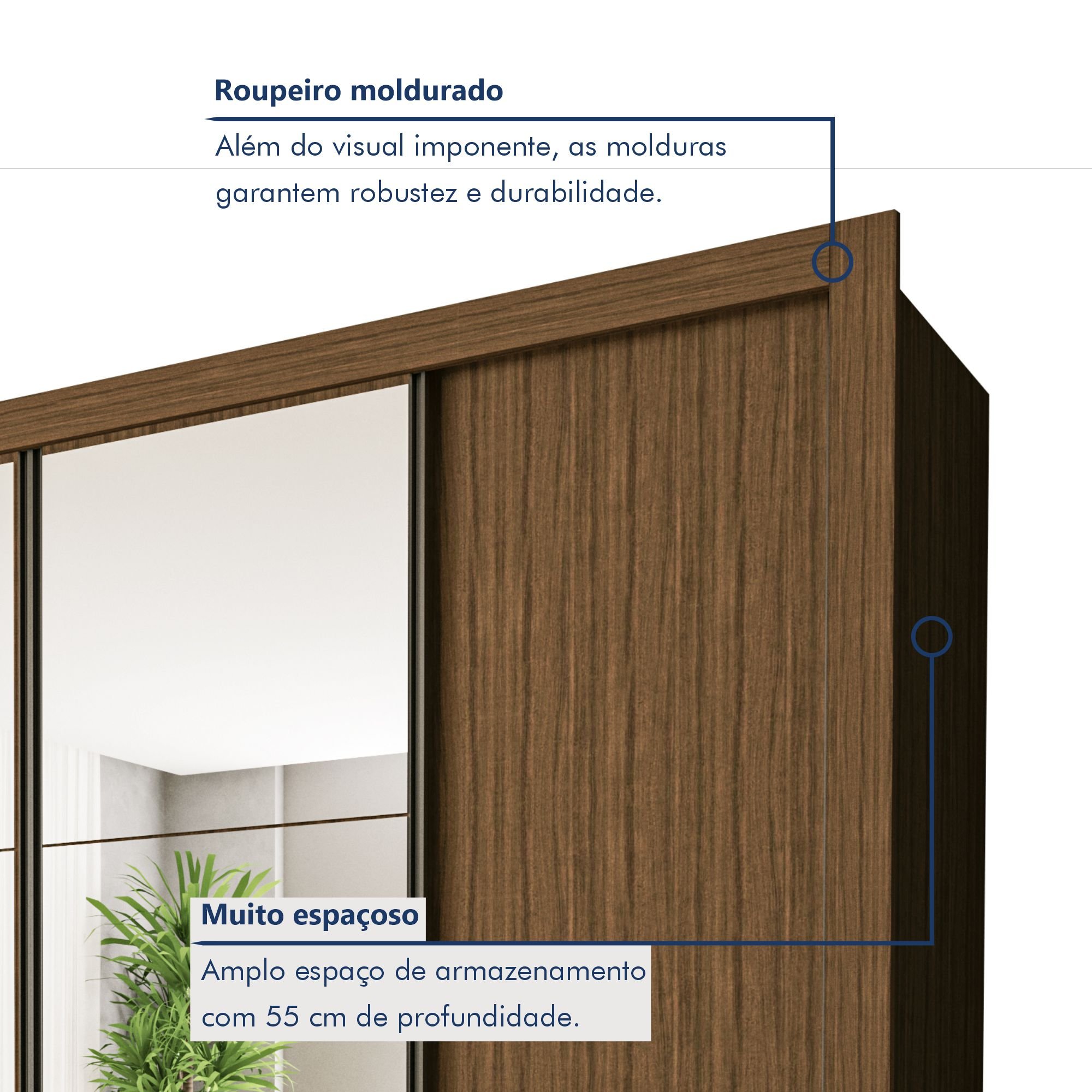 Guarda Roupa Casal Premium Firenze 279,3cm com Espelho 4 Portas 4 Gavetas Espresso Móveis     - 2