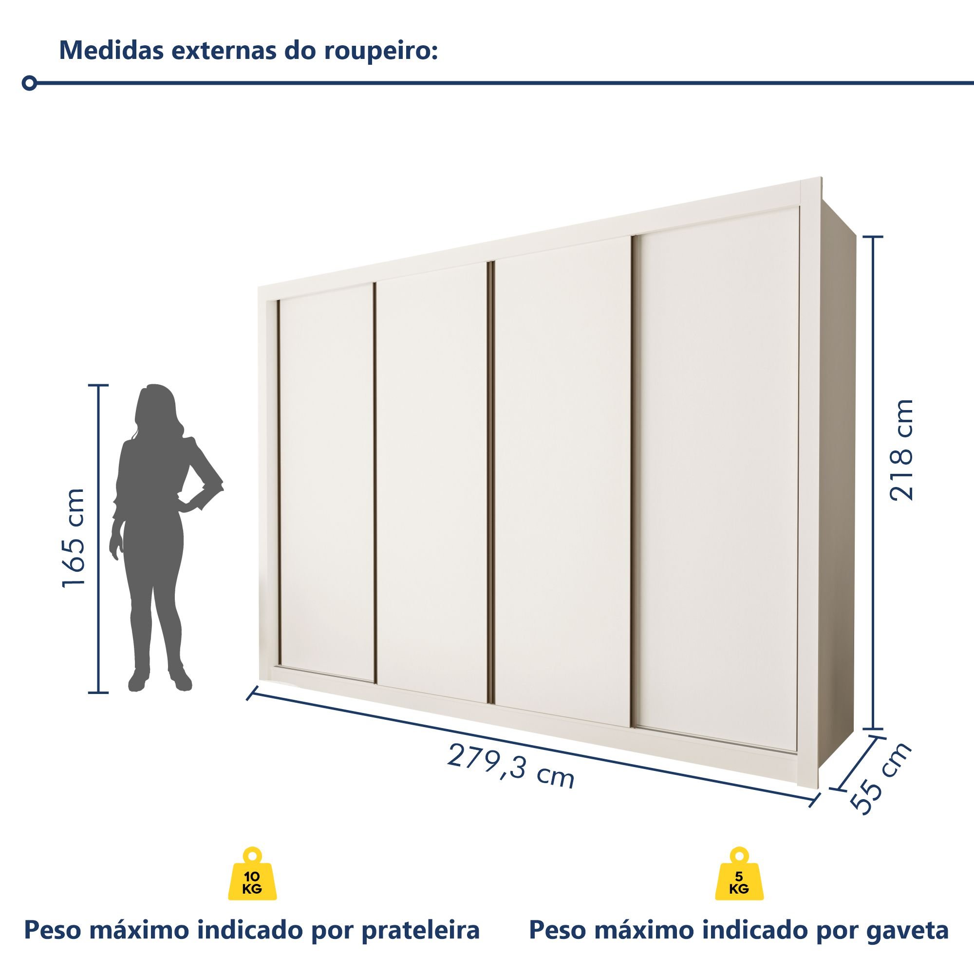 Guarda Roupa Casal Premium Nápoli 279,3cm 4 Portas 4 Gavetas Espresso Móveis - 7