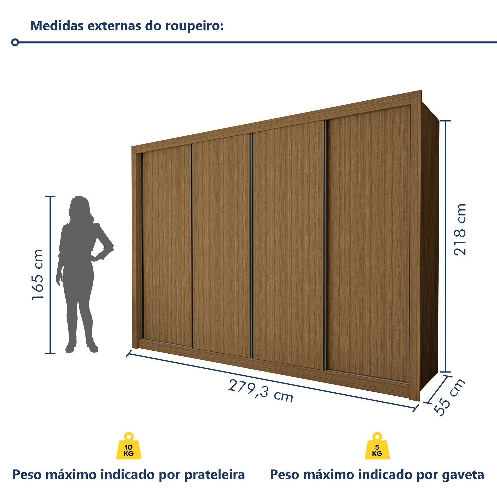 Guarda Roupa Casal Premium Nápoli 242cm 4 Portas 4 Gavetas Espresso Móveis - 7