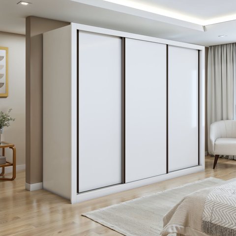 Guarda Roupa Casal Premium Nápoli 3 Portas de Correr 6 Gavetas 242cm Yescasa