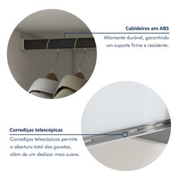 Guarda Roupa Casal Premium Nápoli 3 Portas de Correr 6 Gavetas 242cm Yescasa - 7