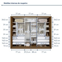 Guarda Roupa Casal Premium Nápoli 3 Portas de Correr 6 Gavetas 242cm Yescasa - 12