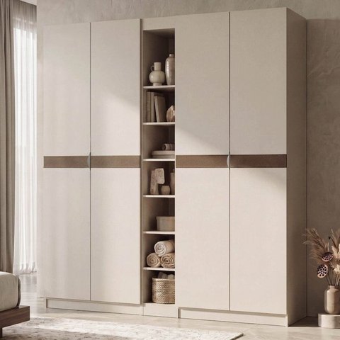 Guarda Roupa Planejado 4 Portas Corino 3 Peças Hera CabeCasa MadeiraOriginals Cinza/Cream