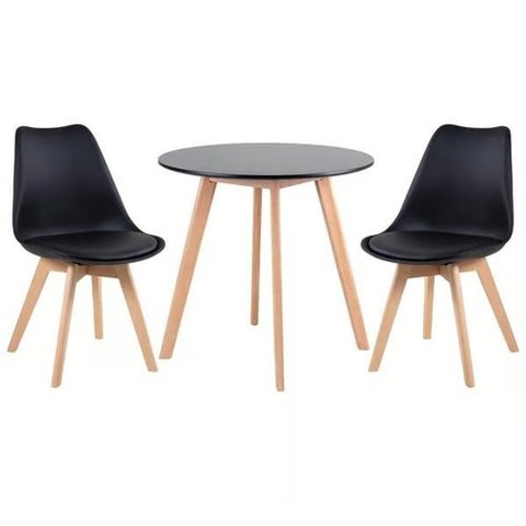 Kit - Mesa Redonda 80 Cm Preto + 2 Cadeiras Leda