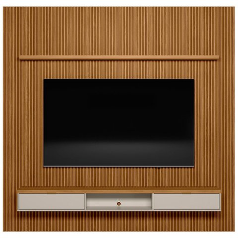 Painel Ripado para TV 75 Pol. com Bancada 258cm Prime Plus L06 Nature/Off White - Mpozenato