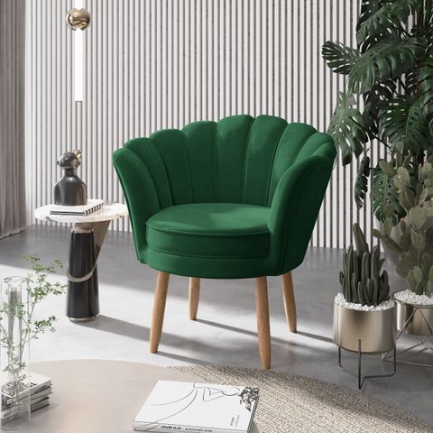 01 Poltrona Decorativa Pétala Escritório Sala Recepção Veludo Verde - Visalar