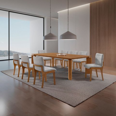 Sala de Jantar Mesa Nala 220cm Tampo Laminado Canto Moeda com 8 Cadeiras Bella Mobillare