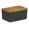 Porta Pães com Tampa Migalheira Bambu 33cm Cesto Preto Organizador Bolos Biscoitos ou - 1