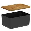 Ver imagem 2 de Porta Pães com Tampa Migalheira Bambu 33cm Cesto Preto Organizador Bolos Biscoitos ou