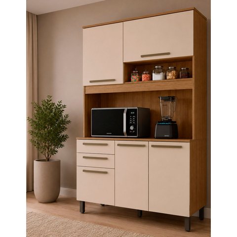Conjunto Armário de Cozinha Modena 120 cm 3 Portas Cor Mel