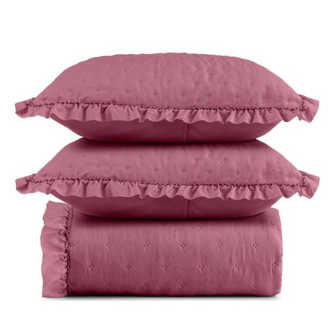 Kit Cobre Leito Elegance Casal Microfibra 200 Fios 3 Peças Pink Casa Scarpa