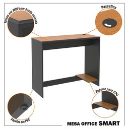 Estação de Trabalho 10 Lugares Smart Office 10 Mesas 8 Armários 4 Aparadores - Preto e Cedro - 4