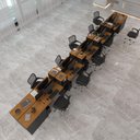 Ver imagem 1 de Estação de Trabalho 10 Lugares Smart Office 10 Mesas 8 Armários 4 Aparadores - Preto e Cedro