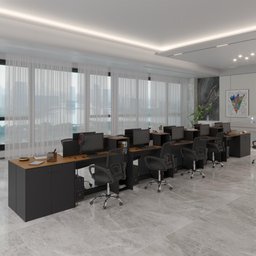 Estação de Trabalho 10 Lugares Smart Office 10 Mesas 8 Armários 4 Aparadores - Preto e Cedro - 8