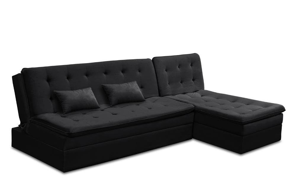 Sofá Cama King 5 Lugares 2,70m Alice Suede Preto Adonai Estofados - 2