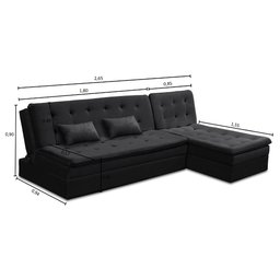 Sofá Cama King 5 Lugares 2,70m Alice Suede Preto Adonai Estofados - 5
