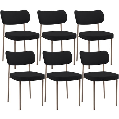 Kit 06 Cadeiras Estofadas para Sala de Jantar Melina Base Arena L02 Suede Preto - Lyam Decor